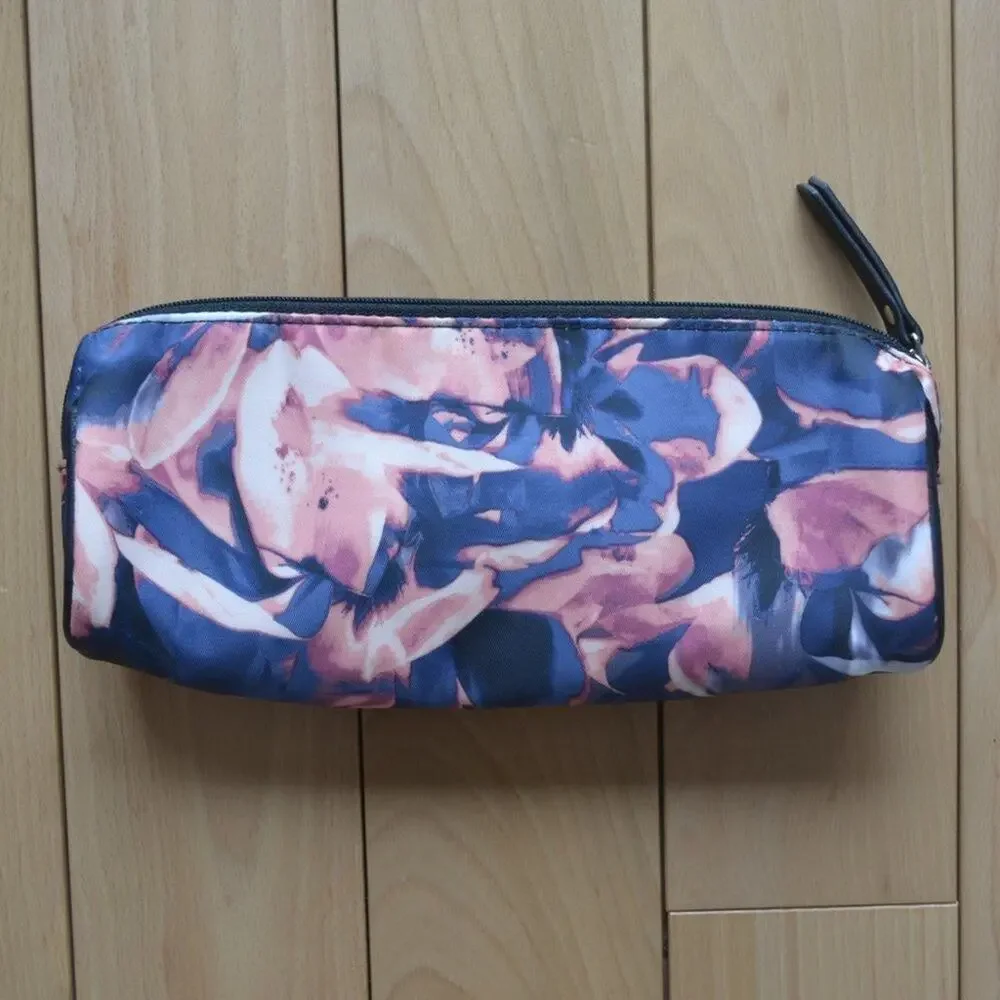 Nicole Miller Cosmetic Case Bag Long Blue, Pink and Black Pattern Makeup Bag